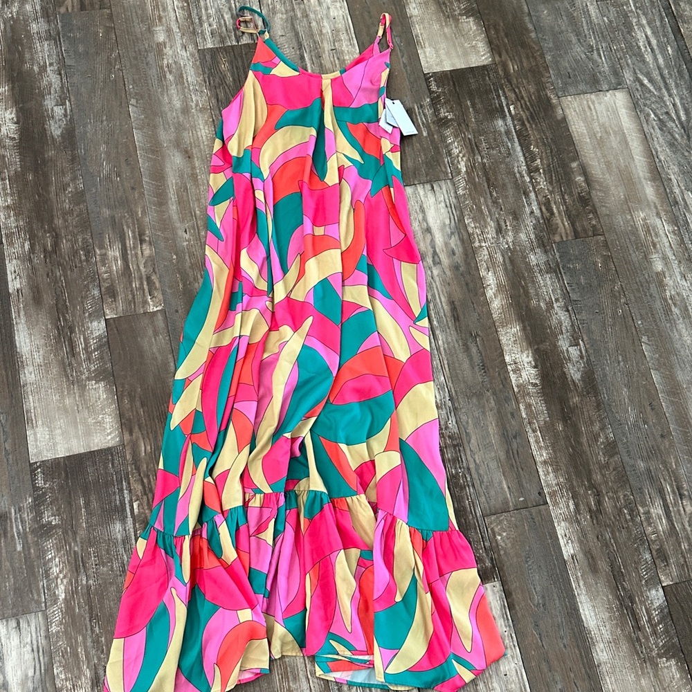 Bright Tropical Ruffle Maxi Dress